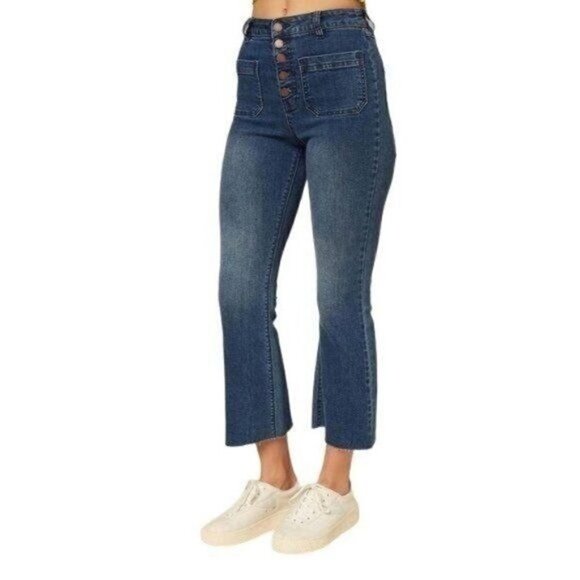 Blue Grass Wash Button-Waist Delsol Crop Jeans from O'Neill - Picture 1 of 9